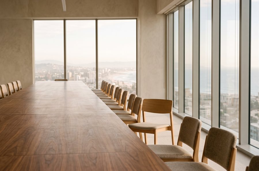 Warm timber meeting space used as the case-study cover